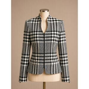 Vintage Dior Silk Black and White Plaid Zip front Blazer Size 2